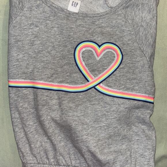 GAP KIDS Little Girls Long Sleeve Dress XXL Heathered Gray with Rainbow Heart - Picture 8 of 8